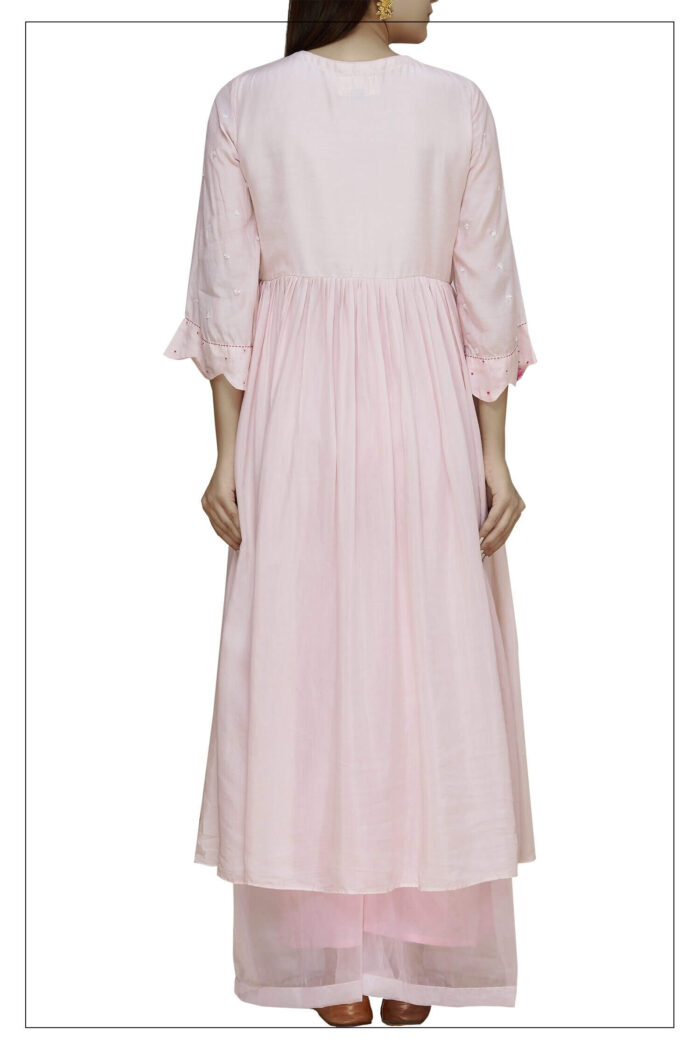 Pink Pleated Tunic With Organza Palazzo